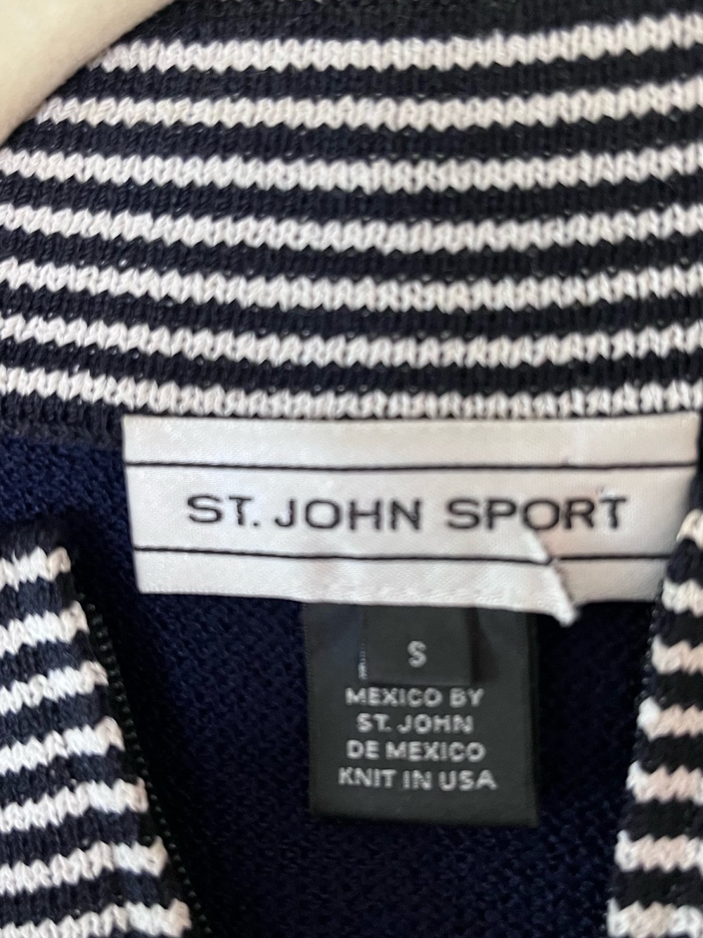 St. John Sport Navy and White &Black Striped Knit Zip Jacket - Picture 2 of 9